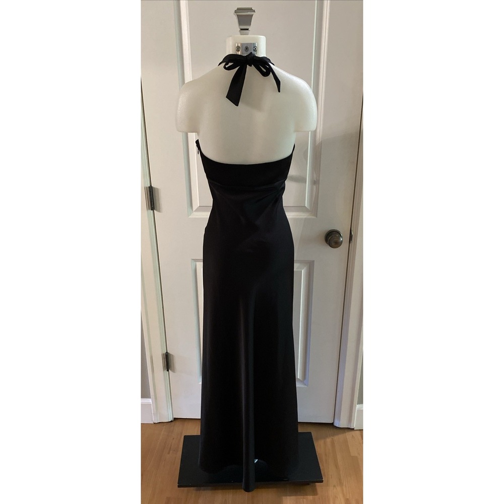 BCBG Maxazria Black Satin Halter Maxi Dress Formal Minimalist Slip Y2K Size 6 - Picture 6 of 13